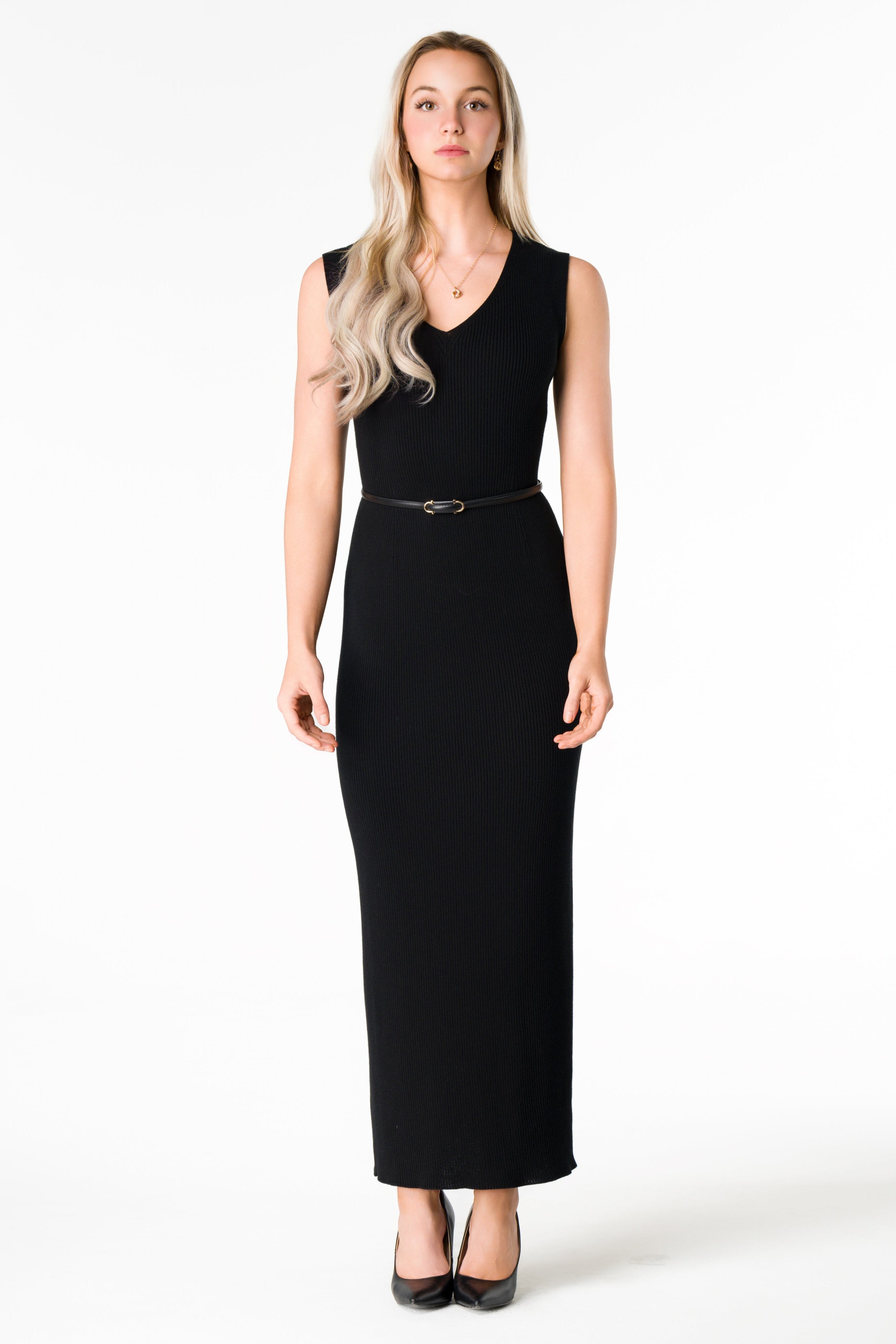 Black Pima Cotton V-Neck Maxi Dress Sleeveless